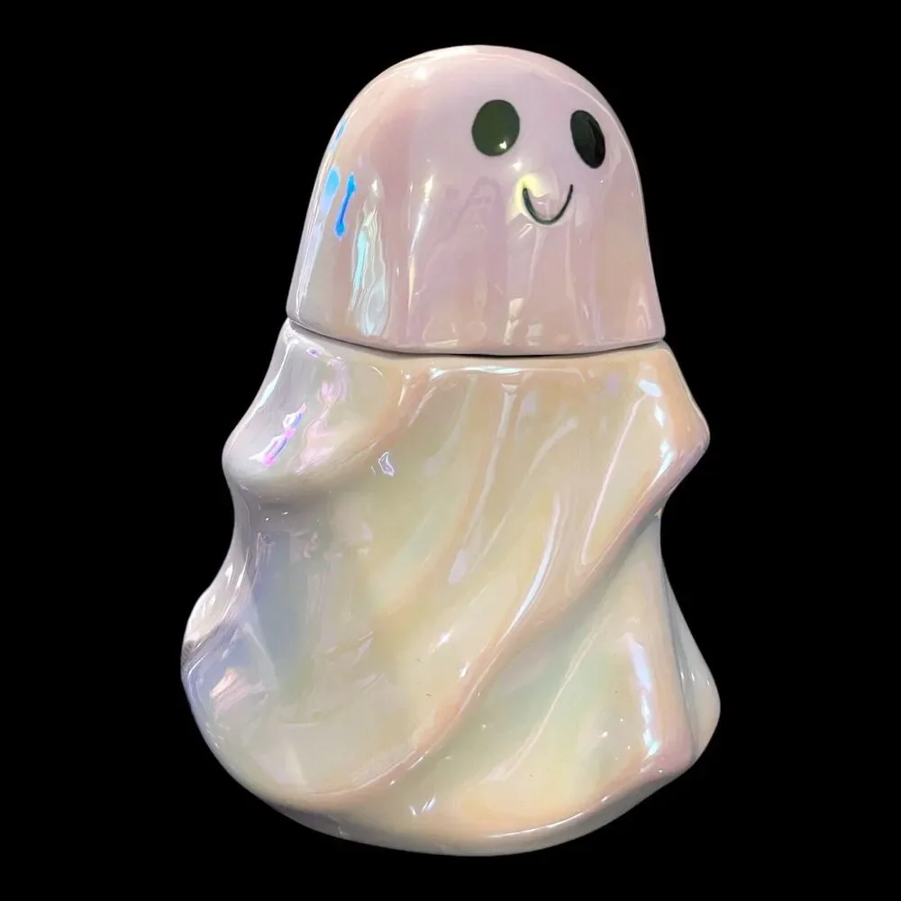 TARGET 2024 Iridescent Ceramic Ghost Canister Candy Jar 6.75”  Silicone Gasket